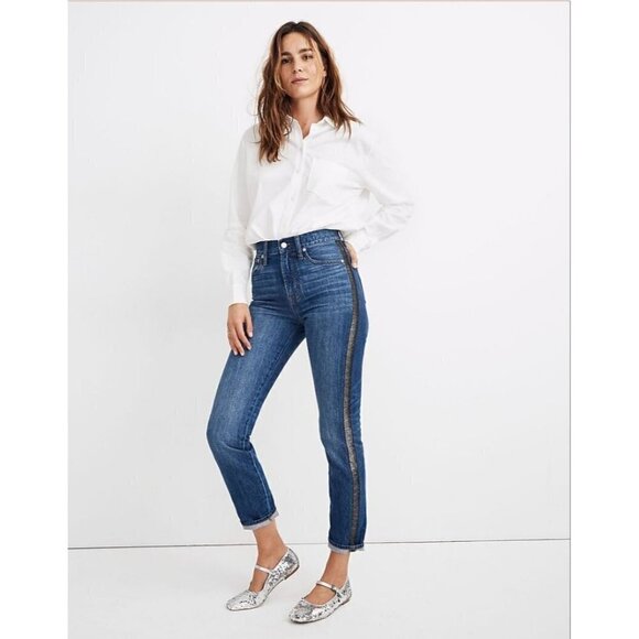 Madewell The Perfect Vintage Jean: Metallic Tuxedo Stripe Edition Blue Womens Si - Picture 2 of 12